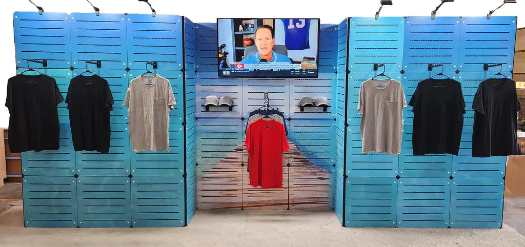 Used 10’x20' Modular Slatwall Display - Optional Graphics and Monitor Mount GOGO Tradeshow