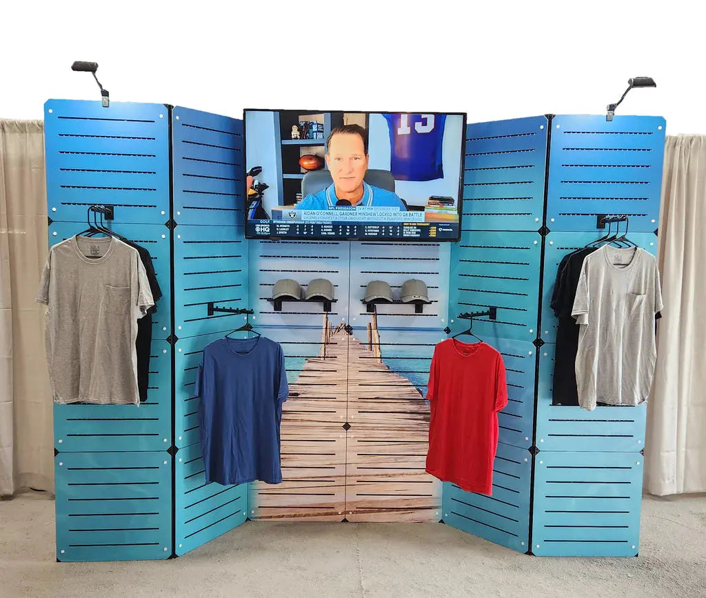 10’ Modular Slatwall Display - Optional Graphics and Monitor Mount GOGO Tradeshow