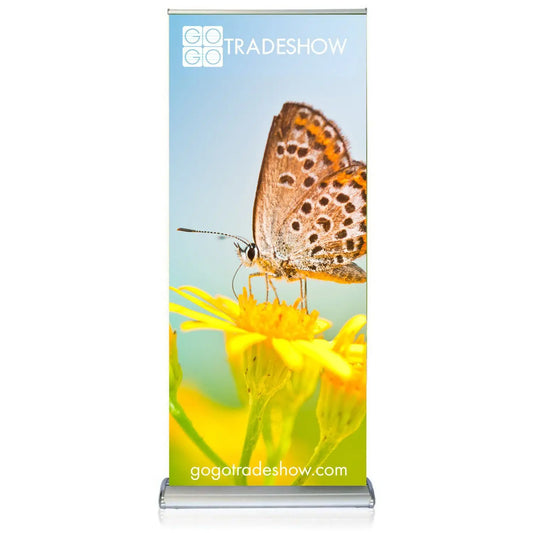 Double Sided Retractable Banner Stand With Vinyl Graphics GOGO Tradeshow