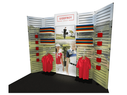 Slat Panel Display With Lightbox Center Section