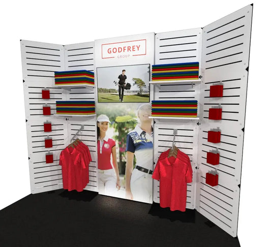 Slat Panel Display With Lightbox Center Section GOGO Tradeshow