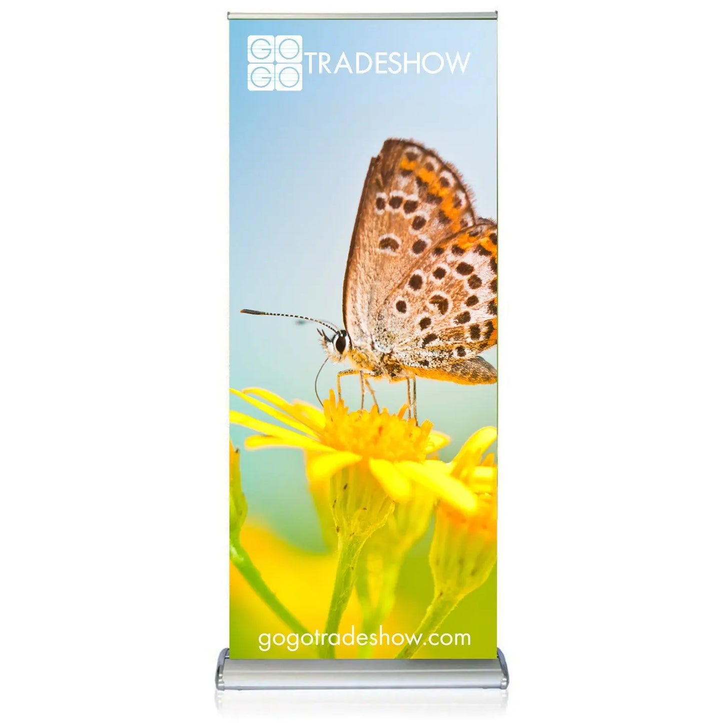 Double Sided Retractable Banner Stand With Vinyl Graphics GOGO Tradeshow