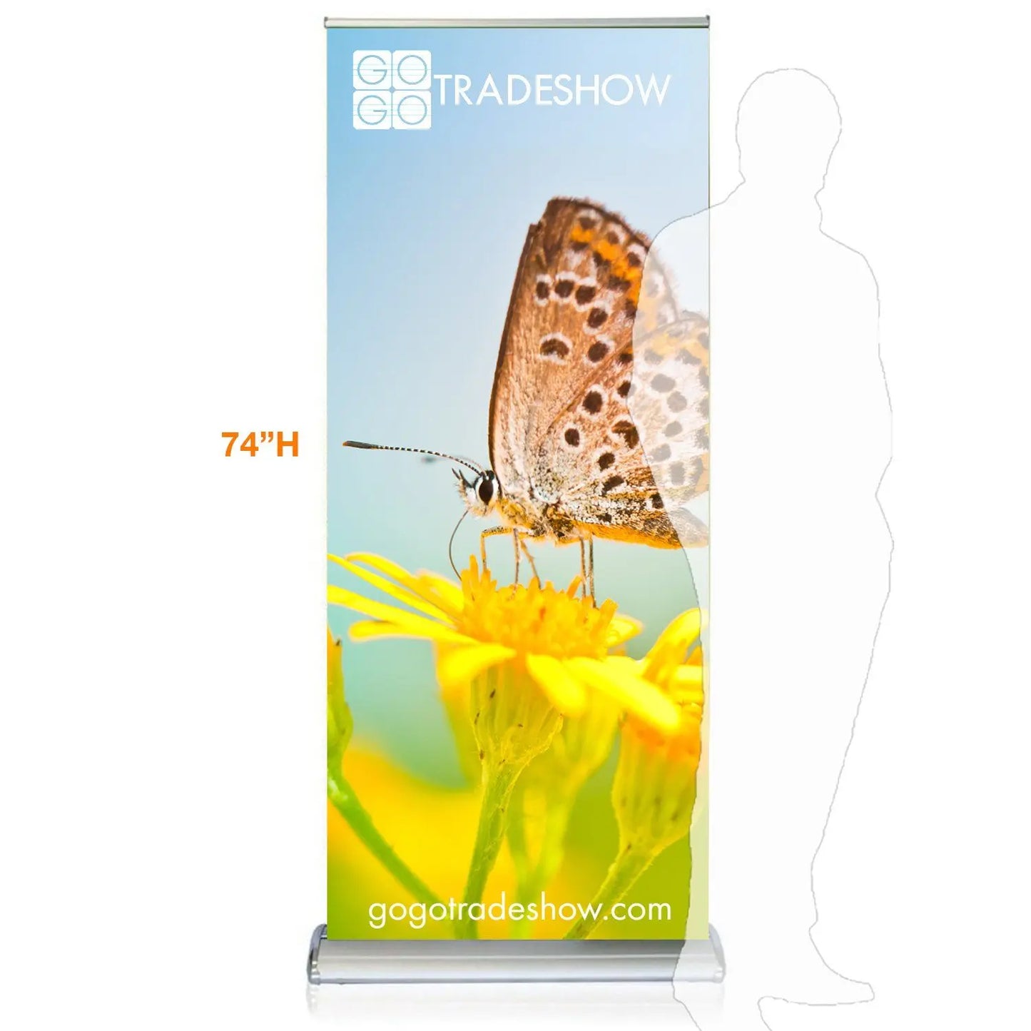 Double Sided Retractable Banner Stand With Vinyl Graphics GOGO Tradeshow